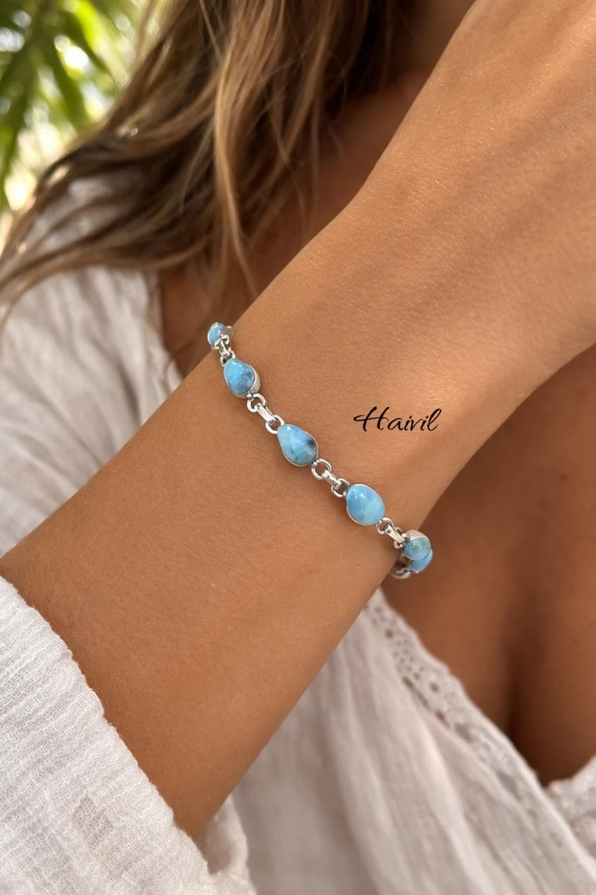 Pulsera Larimar Eslabones de Plata